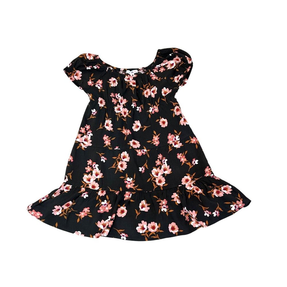Sugar Jade Girls’ Dress M 10 Floral Tiered Black Pink Short Sleeve Fit Flare